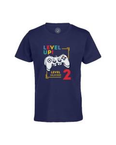T-shirt Enfant Bleu Level Up! Unlocked 2 Anniversaire Celebration Enfant Cadeau Jeux Video Anglais