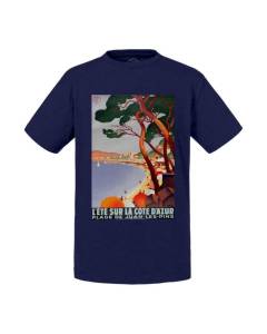T-shirt Enfant Bleu Ete Sur la Cote D'Azur Affiche Poster Vintage Voyage Art Deco 30's
