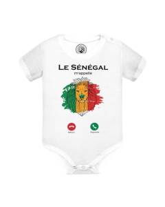 Body Bébé Manche Courte Blanc Le Sénégal M'Appelle Voyage Lion Afrique