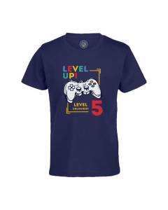 T-shirt Enfant Bleu Level Up! Unlocked 5 Anniversaire Celebration Enfant Cadeau Jeux Video Anglais