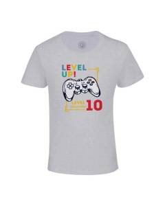 T-shirt Enfant Gris Level Up! Unlocked 10 Anniversaire Celebration Enfant Cadeau Jeux Video Anglais