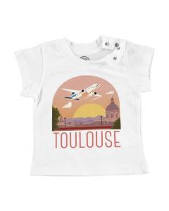 T-shirt Bébé Manche Courte Blanc Toulouse Paysage Avion Ville France Voyage