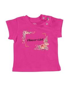 T-shirt Bébé Manche Courte Rose Flower Girl Mariage Fiancée Cadre Floral