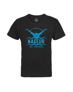 T-shirt Enfant Noir Le Meilleur Nageur du Monde Natation Piscine