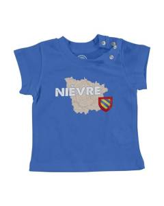 T-shirt Bébé Manche Courte Bleu Nièvre 58 Département Nevers Carte Ancienne Rare