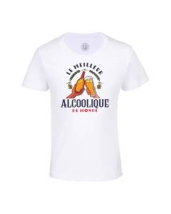 T-shirt Enfant Blanc Le Meilleur Alcoolique du Monde Biere Vin Soirées Apéro Fete Alcool