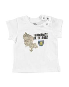 T-shirt Bébé Manche Courte Blanc Territoire de Belfort 90 Département Carte Ancienne