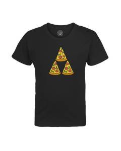 T-shirt Enfant Noir Tri Pizza Tri force Parodie Jeux Video Vintage Retro Gaming