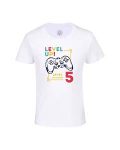 T-shirt Enfant Blanc Level Up! Unlocked 5 Anniversaire Celebration Enfant Cadeau Jeux Video Anglais
