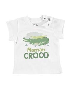 T-shirt Bébé Manche Courte Blanc Maman Croco et son Bébé Crocodile Dessin Illustration