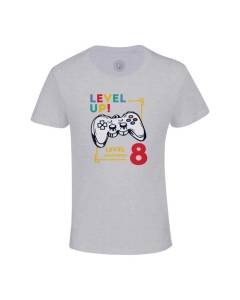 T-shirt Enfant Gris Level Up! Unlocked 8 Anniversaire Celebration Enfant Cadeau Jeux Video Anglais