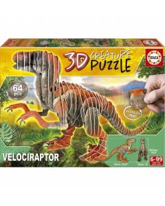 Puzzle 3D - EDUCA - Velociraptor - Dessins animés et BD - Moins de 100 pièces - Orange