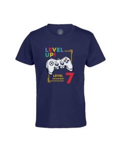 T-shirt Enfant Bleu Level Up! Unlocked 7 Anniversaire Celebration Enfant Cadeau Jeux Video Anglais
