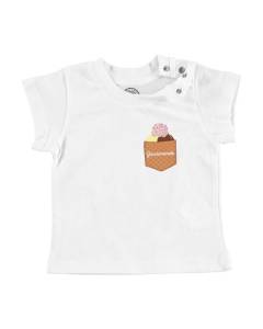 T-shirt Bébé Manche Courte Blanc Poche Surprise Gourmande Glace Illustration Dessert