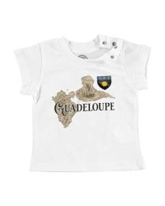 T-shirt Bébé Manche Courte Blanc Guadeloupe 971 Département Ile Carte Ancienne Rare