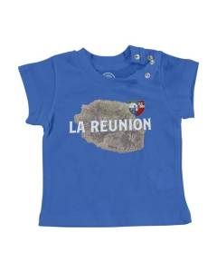 T-shirt Bébé Manche Courte Bleu La Réunion 974 Ile Departement Carte Ancienne France
