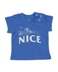 T-shirt Bébé Manche Courte Bleu Nice Minimalist Ville France Sud Soleil