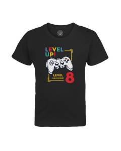 T-shirt Enfant Noir Level Up! Unlocked 8 Anniversaire Celebration Enfant Cadeau Jeux Video Anglais