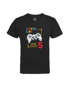 T-shirt Enfant Noir Level Up! Unlocked 5 Anniversaire Celebration Enfant Cadeau Jeux Video Anglais