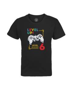 T-shirt Enfant Noir Level Up! Unlocked 6 Anniversaire Celebration Enfant Cadeau Jeux Video Anglais