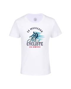 T-shirt Enfant Blanc Le Meilleur Cycliste du Monde VTT Route Cyclisme