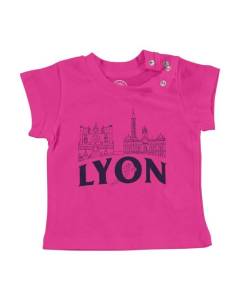 T-shirt Bébé Manche Courte Rose Lyon Minimalist France Ville Est Culture