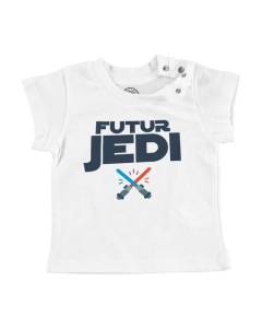 T-shirt Bébé Manche Courte Blanc Futur Jedi Film Héros Culture Geek
