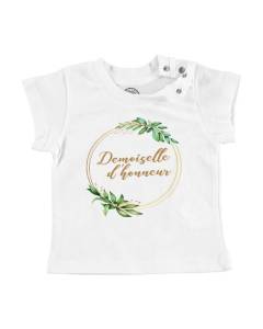 T-shirt Bébé Manche Courte Blanc Demoiselle d'Honneur Mariage Noces Cercle Fleurs