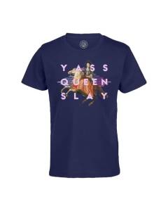 T-shirt Enfant Bleu Yass Queen Slay Cheval Collage Vintage Illustration Art Humour Parodie Meme Zoomer Reine