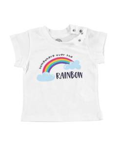 T-shirt Bébé Manche Courte Blanc Somewhere Over the Rainbow Musique Chanson Arc en Ciel