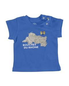 T-shirt Bébé Manche Courte Bleu Bouches du Rhône 13 Marseille Departement Carte Ancienne PACA
