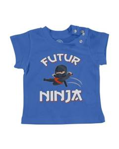 T-shirt Bébé Manche Courte Bleu Futur Ninja Combat Japon Héros