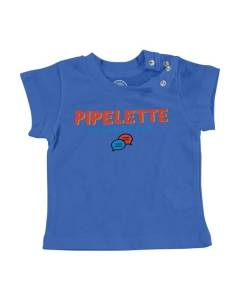 T-shirt Bébé Manche Courte Bleu Pipelette Comme Maman Humour Blague