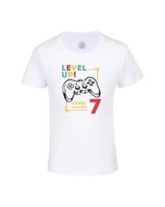 T-shirt Enfant Blanc Level Up! Unlocked 7 Anniversaire Celebration Enfant Cadeau Jeux Video Anglais