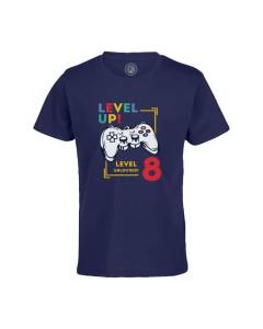 T-shirt Enfant Bleu Level Up! Unlocked 8 Anniversaire Celebration Enfant Cadeau Jeux Video Anglais
