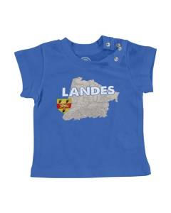 T-shirt Bébé Manche Courte Bleu Landes 40 Département Aquitaine Dax Carte Ancienne