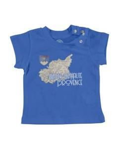 T-shirt Bébé Manche Courte Bleu Alpes de Haute Provence 04 Département Carte Ancienne
