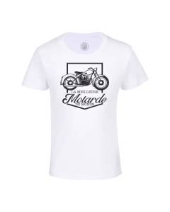 T-shirt Enfant Blanc La Meilleure Motarde du Monde Moto Femme Cafe Racer Big Bike