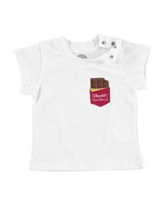 T-shirt Bébé Manche Courte Blanc Poche Surprise Chocolat au Lait Illustration Groumandise