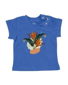 T-shirt Bébé Manche Courte Bleu Heliconia Plante Tropicale Exotique Jungle