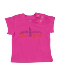 T-shirt Bébé Manche Courte Rose New York Minimalist Amérique Voyage Etats Unis