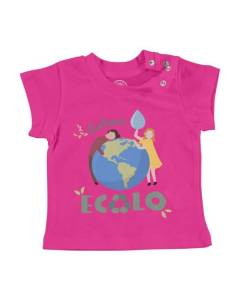 T-shirt Bébé Manche Courte Rose Future Ecolo Héros Environnement Avenir