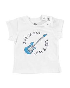 T-shirt Bébé Manche Courte Blanc J'Peux Pas J'ai Basse Electrique Guitare Rock Blues