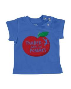 T-shirt Bébé Manche Courte Bleu Tomber dans les Pommes Enfant Expression Humour