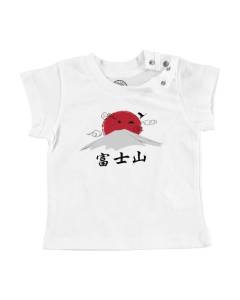 T-shirt Bébé Manche Courte Blanc Mont Fuji Japon Asie Culture Art