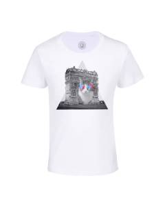 T-shirt Enfant Blanc Chat De Triomphe Collage Vintage Illustration Art Paris Arc de Triomphe Parodie Animal Retro
