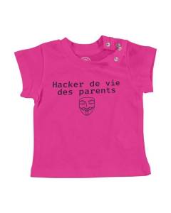 T-shirt Bébé Manche Courte Rose Hacker de vie des Parents