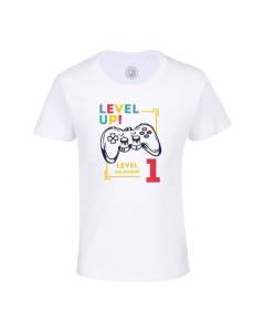 T-shirt Enfant Blanc Level Up! Unlocked 1 Anniversaire Celebration Enfant Cadeau Jeux Video Anglais