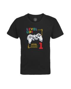 T-shirt Enfant Noir Level Up! Unlocked 1 Anniversaire Celebration Enfant Cadeau Jeux Video Anglais