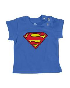 T-shirt Bébé Manche Courte Bleu Superman Super Héros BD Film Geek